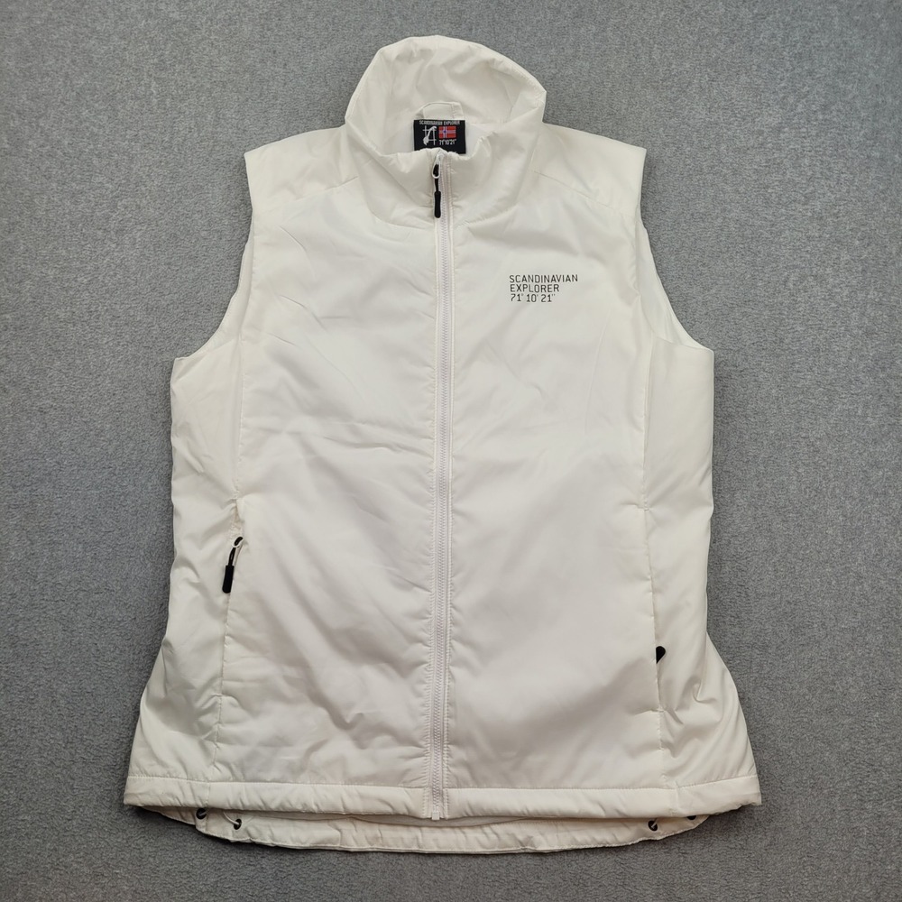 Scandinavian Explorer Puffer Vest Womens Large White Full Zip Sleeveless Jacket